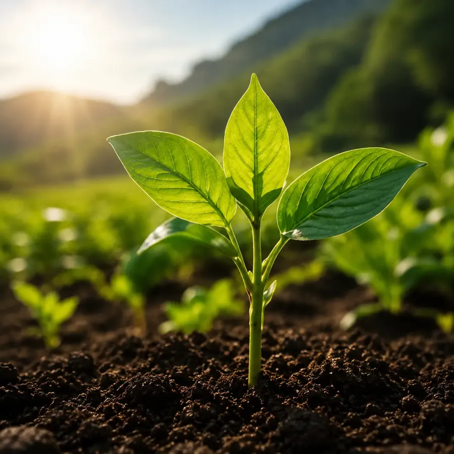 Brote de una planta joven en tierra fértil