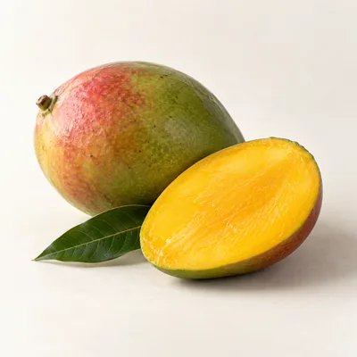 Mango Kent entero y cortado, de pulpa dorada